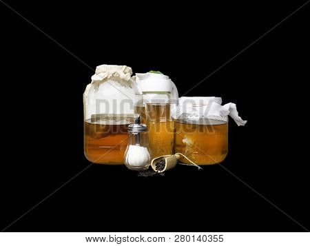 Sweet Kombucha Tea, A Popular Fermented Health Drink That Is High In Probiotics