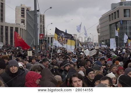 Rusko, Moskva - Prosinec 24: 120 tisíc demonstrantů se v akademik Sacharov vyhlídky T