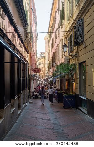 San Remo, Italy, September 18, 2018:  Impression Of The Narrow Streets In The Center Of The Italian 
