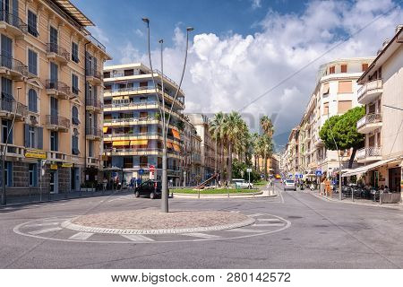 San Remo, Italy, September 18, 2018:  Impression Of The Street Corso  Augusto Mombello In The Center