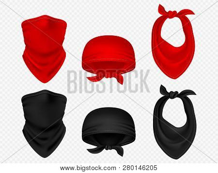 Head Bandanas, Neck Scarf And Balaclava Realistic Vector Set Isolated On White Background Illustrati