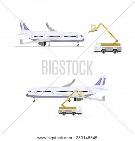 Aircraft Deicing. Vector Illustration Illustration Isolated On White.