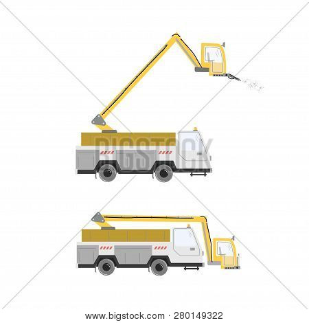 Set Of Aircraft Deicer Trucks. Vector Illustration