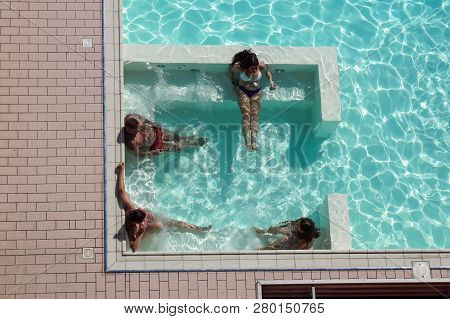 Rome , Italy 17 July 2018 : Spa In Jacuzzi. People Are Relaxing At The Poolside. Relaxing In Swimmin