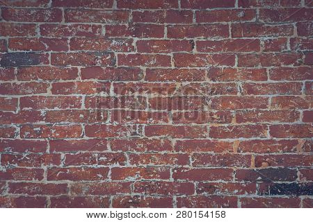 Red Brick Wall Texture Grunge Background With Vignetted Corners, May Use To Interior Design. Interio