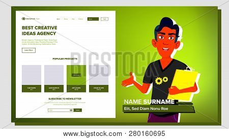 Self Presentation Vector. Indian Male. Introduce Yourself Or Your Project, Business. Illustration