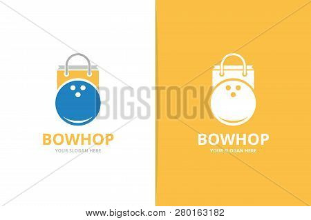 Vector Bowling And Shop Logo Combination. Game And Sale Symbol Or Icon. Unique Kegling And Market Lo