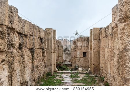 Jerash, Jordan, December 08, 2018 : Remains Of Temple The Macellum In The Great Roman City Of Jerash