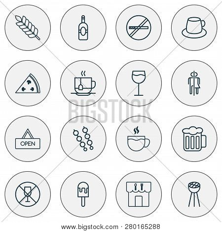 Eating Icons Set With Plant, Tea, Wc And Other Hooch Elements. Isolated Vector Illustration Eating I