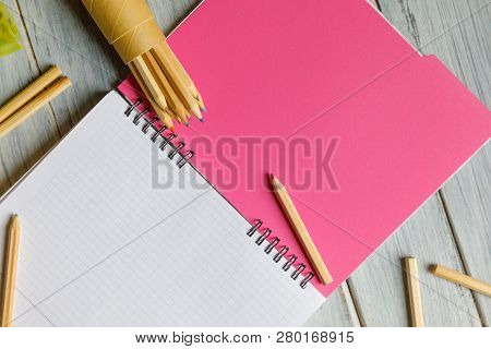 Beautiful And Stylish Diarys, Notebooks On A Wooden Background.