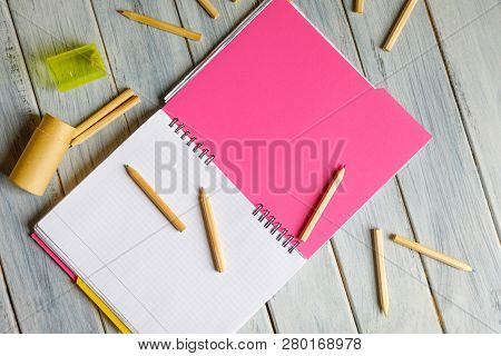 Beautiful And Stylish Diarys, Notebooks On A Wooden Background.