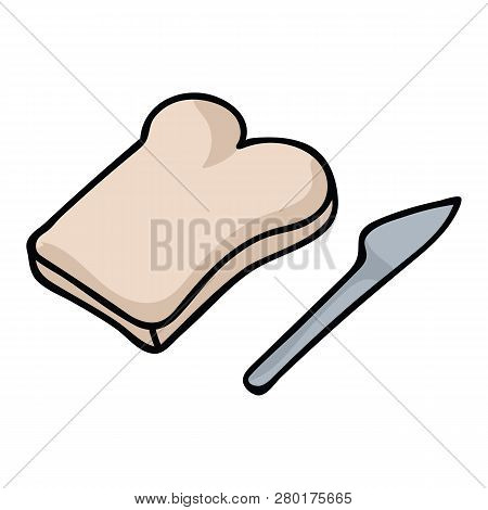 Slice Of Toast Vector Breakfast Illustration Set. Hand Drawn Bread Knife For Morning Cute Cartoon Cl