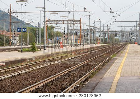 Italy, Prato - April 02 2017: The View Of The Railways In Prato Central Station On April 02 2017, Tu