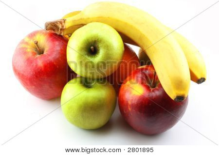 Manzanas, plátanos y naranja