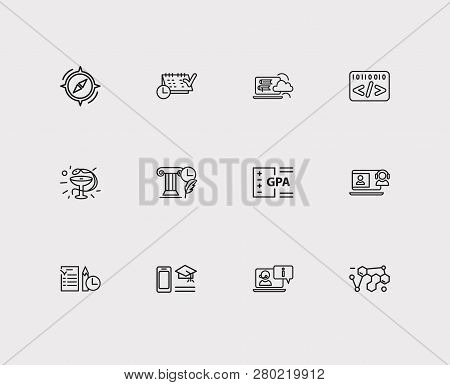 Distant Education Icons Set. Digital Library And Distant Education Icons With History, Medicine And 