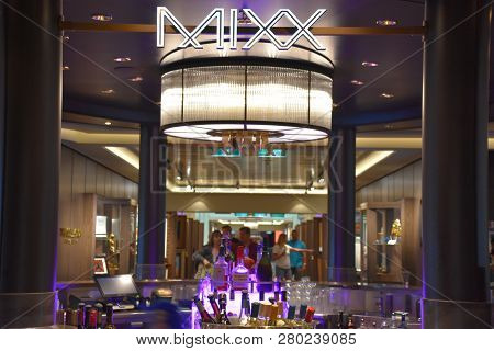 San Diego, California - Oct 24: Mixx Bar Aboard The Norwegian Bliss Cruise Ship, Docked In San Diego