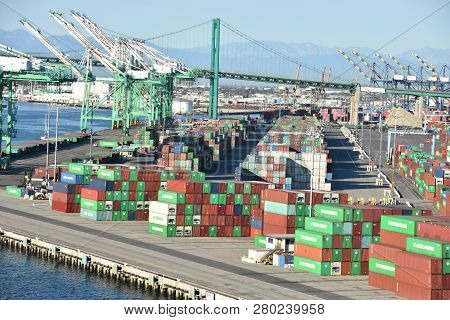San Pedro, Ca - Oct 20: Port Of San Pedro In Los Angeles, California, As Seen On Oct 20, 2018. The D
