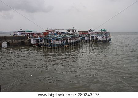 Mumbai, India - August 21: Boats At A Jetty At Elephanta Island On August 21, 2011 In Mumbai, India.