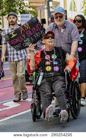 San Francisco, California, June 24, 2018:  Gay Pride Parade - Blind Marches In Support