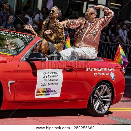 San Francisco, California, June 24, 2018:  Gay Pride Parade - Jose Gutierez And Luis Camacho Ride As
