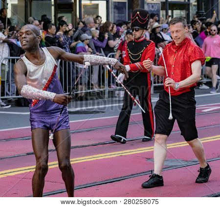 San Francisco, California, June 24, 2018:  Gay Pride Parade - Lesbian Gay Band Marches