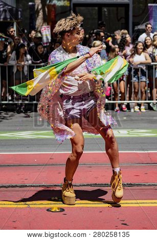 San Francisco, California, June 24, 2018:  Gay Pride Parade - Gay Man Marches