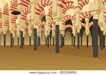 A Vector Illustration Of Inside Of Alhambra Palace In Spain