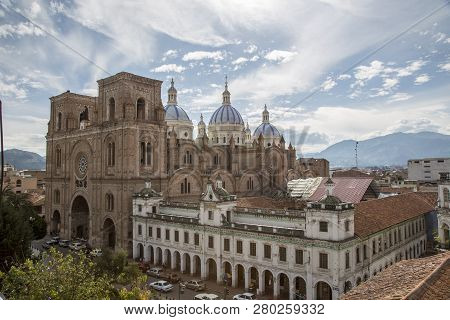 Cuenca, Ecuador - Dec 2, 2012: Elevated View Of New Cathedral Complex