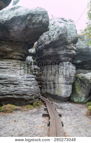 Sandstone Errant Rocks Labyrinth In The Table Mountain In National Park In Poland