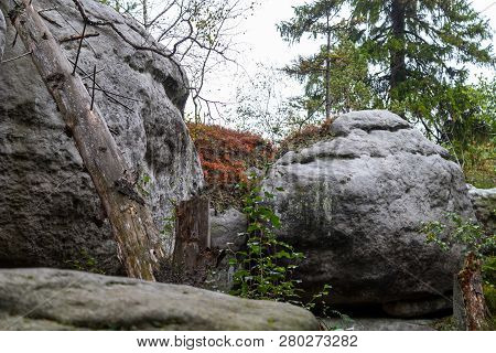 Sandstone Errant Rocks Labyrinth In The Table Mountain In National Park In Poland