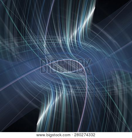 Abstract blue background element on black. Fractal graphics. ?omposition of glowing lines and mption blur traces. Movement and innovation concept.