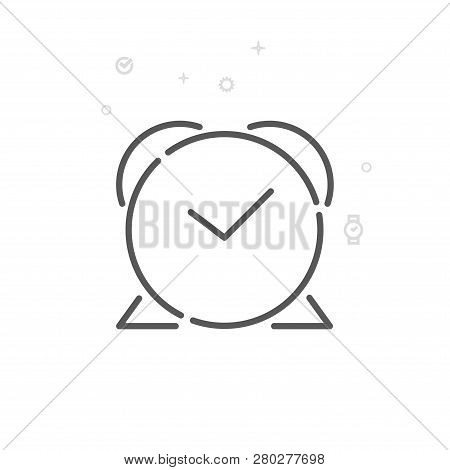 Alarm Clock Vector Line Icon. Reminder Symbol, Pictogram, Sign. Light Abstract Geometric Background.