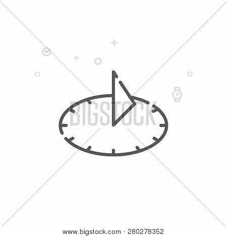 Sundial Vector Line Icon. Ancient Clock Symbol, Pictogram, Sign. Light Abstract Geometric Background