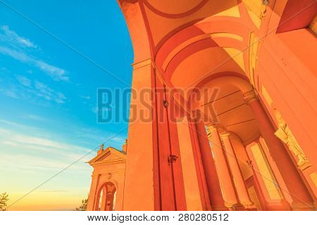 Bottom View Of Archway Of San Luca Sanctuary. Bologna City, Italy, Emilia Romagna In Europe. Archite