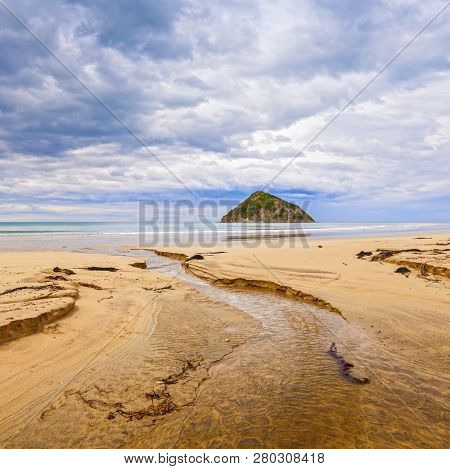 Moturoi Island, Anaura Bay, Gisborne, New Zealand, Under A Moody Sky