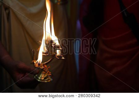 Divine Diya Holy Flame Of Hindu God Worship Puja For Blessings