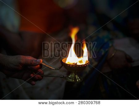 Divine Diya Holy Flame Of Hindu God Worship Puja For Blessings