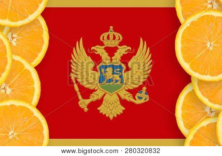 Montenegro Flag  In Citrus Fruit Slices Vertical Frame