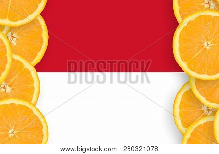 Indonesia Flag  In Citrus Fruit Slices Vertical Frame
