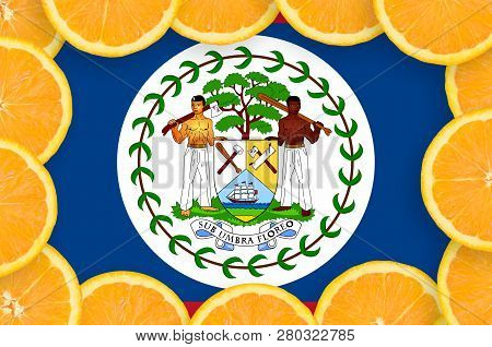 Belize Flag  In Fresh Citrus Fruit Slices Frame