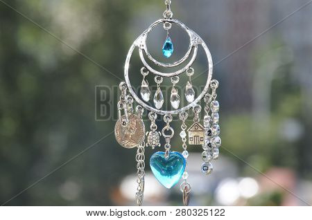 Catch The Luck. Silver Amulet With Gems And Pendants. Name Amulet For Good Luck. Luck Amulet Hung Ou
