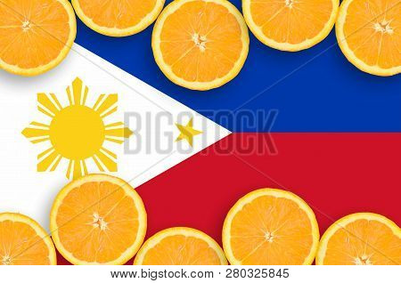 Philippines Flag  In Citrus Fruit Slices Horizontal Frame