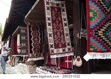 June 2018: Traditional Ottoman Market In Kruja, Birth Town Of National Hero Skanderbeg. Flea Market 