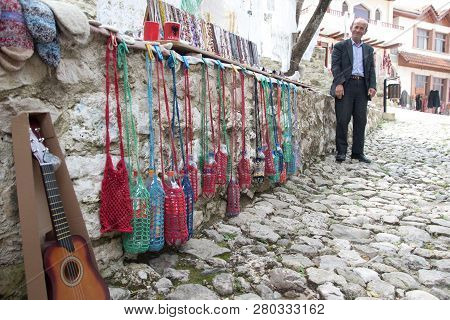 June 2018: Traditional Ottoman Market In Kruja, Birth Town Of National Hero Skanderbeg. Flea Market 