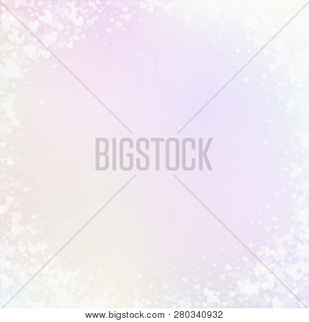 White Heart Love Confettis. Valentine Day Vignette Emotional Background. Falling Transparent Hearts 