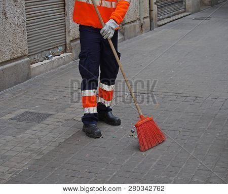 City Workers - Cleaning And Washing Of City Streets.