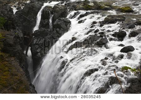 Cascata pitoresca cai Ilha Vancouver - Inglês River Falls