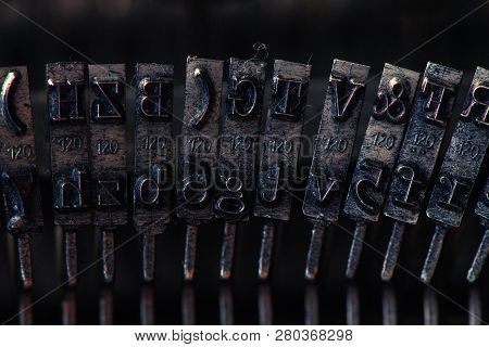 Typewriter Typebars Macro Close Up With Selective Focus