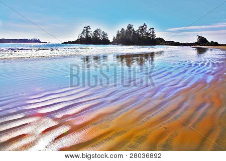 Ocean utflöde på en enorm stranden av ön Vancouver i Kanada