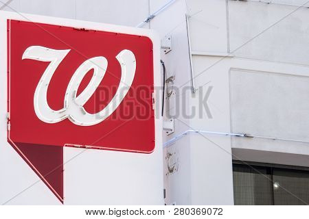 Las Vegas, Nevada - October 13, 2017: Sign For The Walgreens Drug Store, With A Close Up View Of The